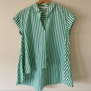 White & Green striped hi-Lo shirt